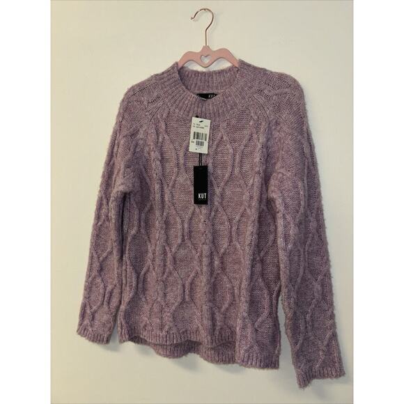 NWT Kut From The Kloth Sweater Sz Sm Pullover Cable Knit Wool Blend Purple Cotta - Picture 3 of 8